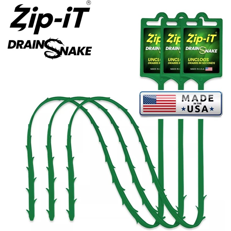 ZIP-IT ZIP IT DRAIN CLEANER, 3-Pack Plastic Drain Stick Hair