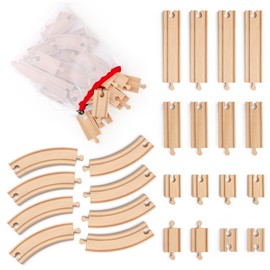 WudBudz Wooden Train Tracks 24 Pcs Set - Compatible with All Major Brands
