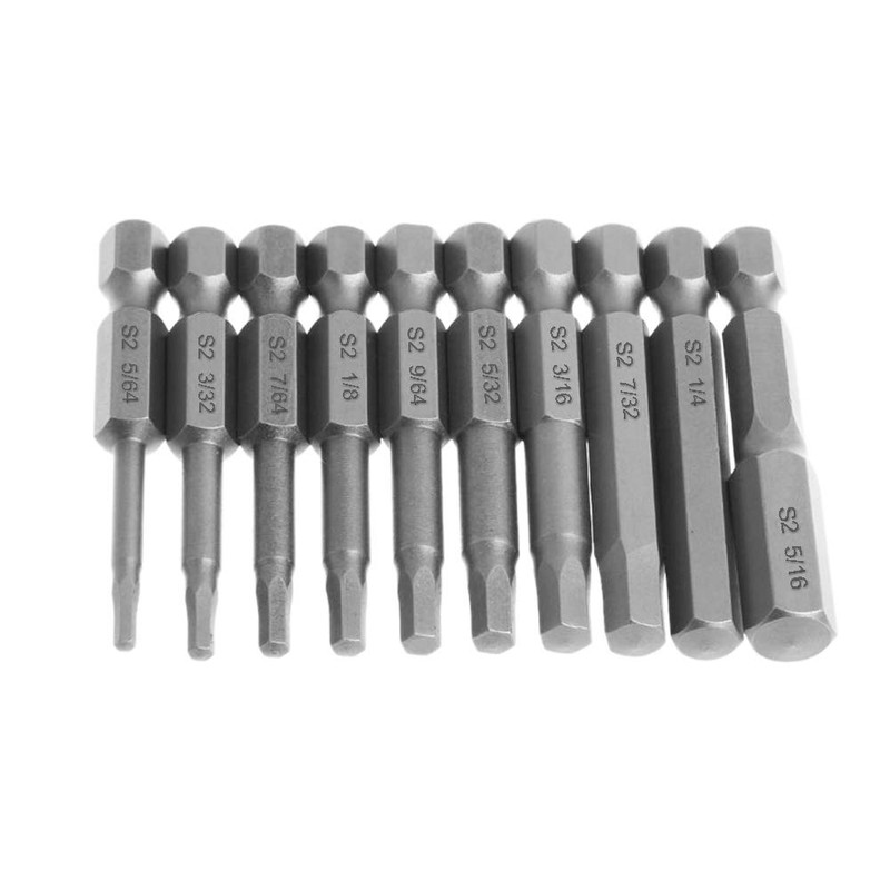 Bestgle 10pcs 5/64-5/16 Magnetic Inner Hexagon Head Screwdriver Bits Set