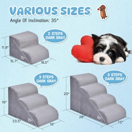 Dog Stairs Steps for High Bed: 3 Steps Pet Steps for Small Dogs and Cats Non-Slip Removable Washable Cover Ramp for Indoor Outdoor Car Couch Sofa(H: 16")