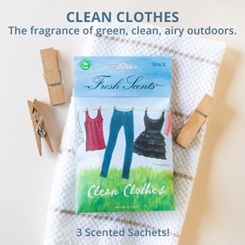 Willowbrook | Fresh Scents Scented Sachet Packet | Clean Clothes | Air Freshener Bags for Drawers, Closets, Cars | 3 Pack | Long Lasting Home Fragrance