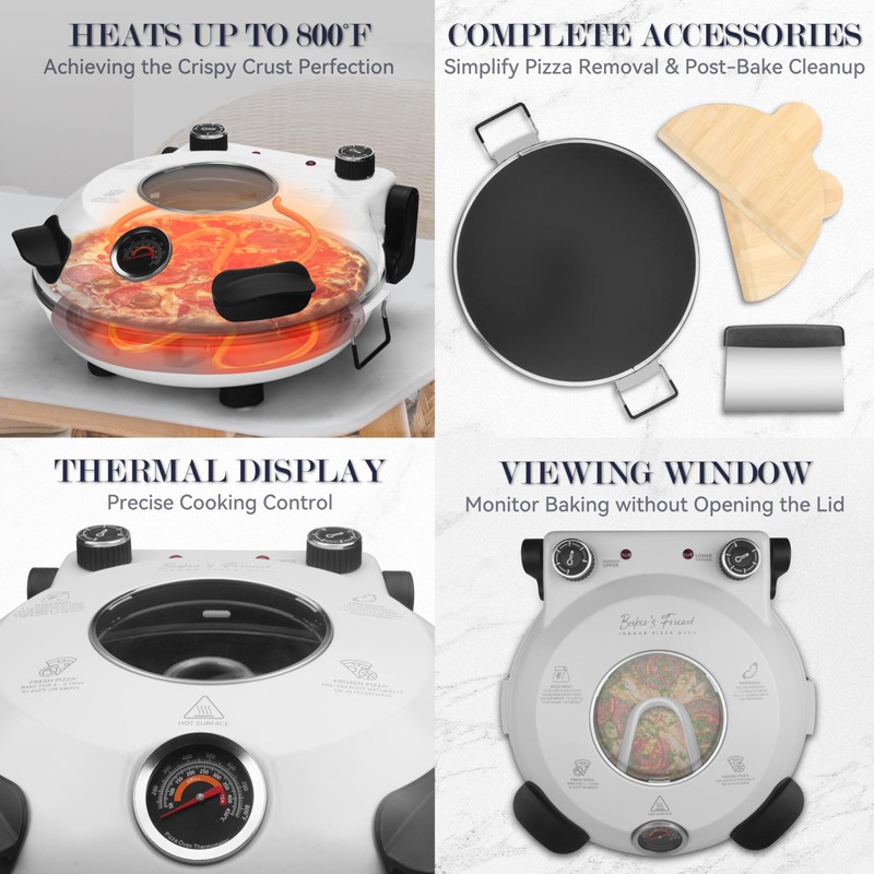 Baker’s Friend Electric Pizza Oven Indoor Countertop, 12 Inch Pizza