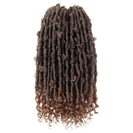 Crochet Butterfly Locs with Curly Ends 14 Inch, Boho Distressed Butterfly Locs Crochet Hair, Ombre Medium Dark Brown Bohemian Goddess Faux Butterfly Braids with Curly Ends (6 Packs, T30)