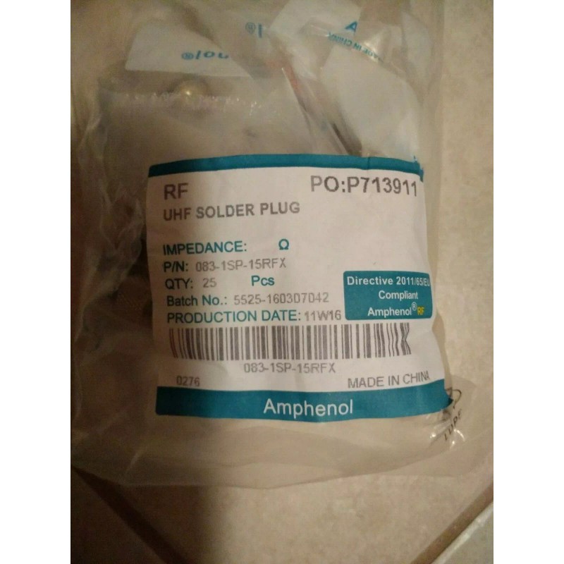 Amphenol 83-1SP-15RFX, PL259 type, UHF Coaxial, Straight Plug, See description