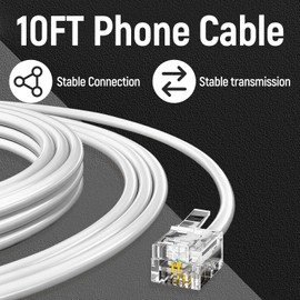 Uvital Phone Extension Line, 10 FT White Telephone Extension Line Cord Cable Wire,RJ11 6P4C Phone Cord for Landline/Fax Machine/Home/Office