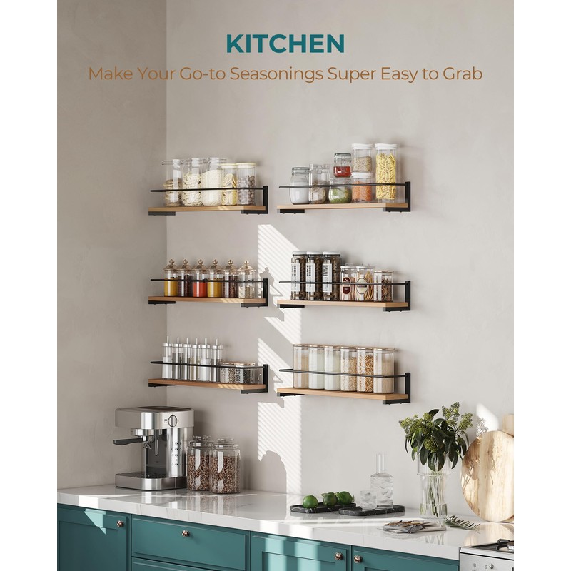 OROPY Spice Rack Wall Mounted, Rustic Wood Hanging Rack for