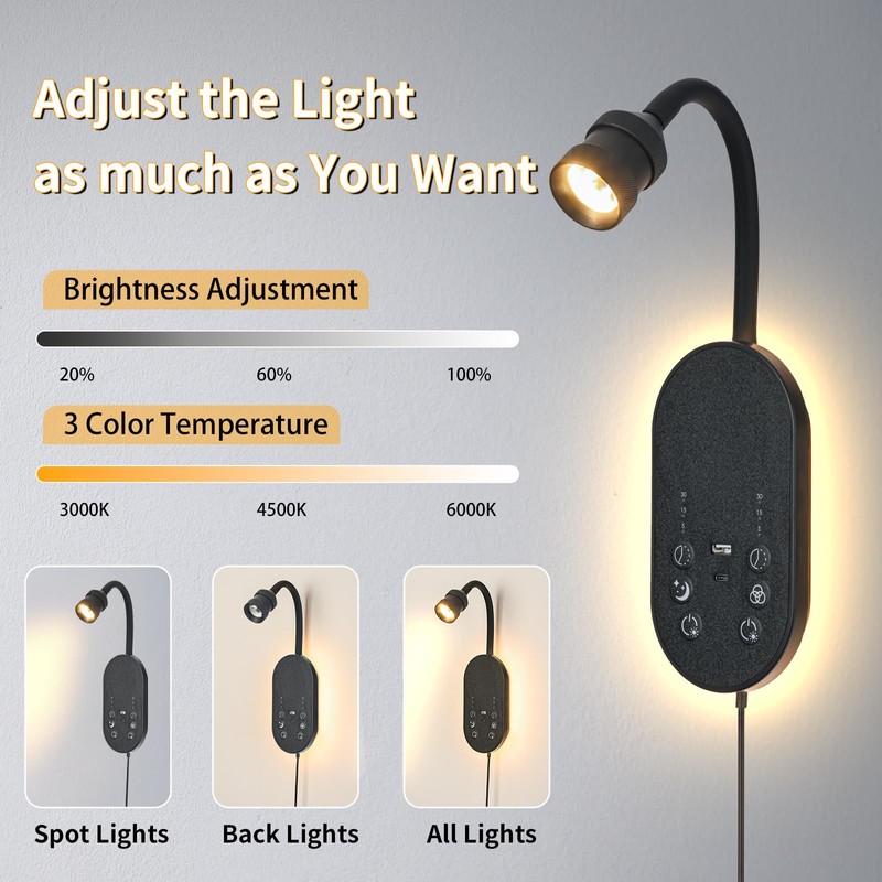 MOLUOLA LIGHTING Wall Reading Light, LED Book Lights for Reading