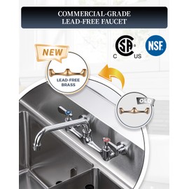 Phivan NSF/ANSI 61 Certified 8" Lead-Free Commercial Sink Faucet Wall Mount, 3 Compartment Sink Faucet with 8" Swivel Spout & Ceramic Valve for Kitchen/Restaurant/Laundry/Utility Sinks, 2 Hole