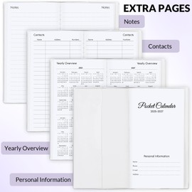 KONVINIT Pocket Calendar 2025-2027, Pocket Planner 2026-3.7" x 6.7" - Runs from July 2025 Until December 2027, Monthly Planner 2025-2027 with PVC Cover for Planning, Purple