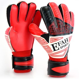 EFAH SPORTS Football Goalkeeper Gloves For Kids Boys Children Youth Soccer Goaile Glove With Fingersave and Double Wrist Protection Strong Grip Palms (Size 7 suitable for size S-M adult, Red)