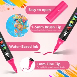 IVSUN Acrylic Paint Pens, 100 Colors Dual Tip Paint Markers with Fine Tip and Brush Tip Pens for Stone, Wood, Canvas, Calligraphy, Ceramic, Metal, Glass, Rock Painting, DIY Crafts Art Supplies Kit