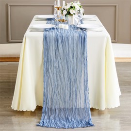 Reyke 1 Pack Dusty Blue Cheesecloth Table Runner for Party 10Ft Blue Gauze Table Runner 35x120 Inch Boho Rustic Cheese Cloth Long Table Runners Romantic Wedding Decor for Baby Bridal Shower Birthday