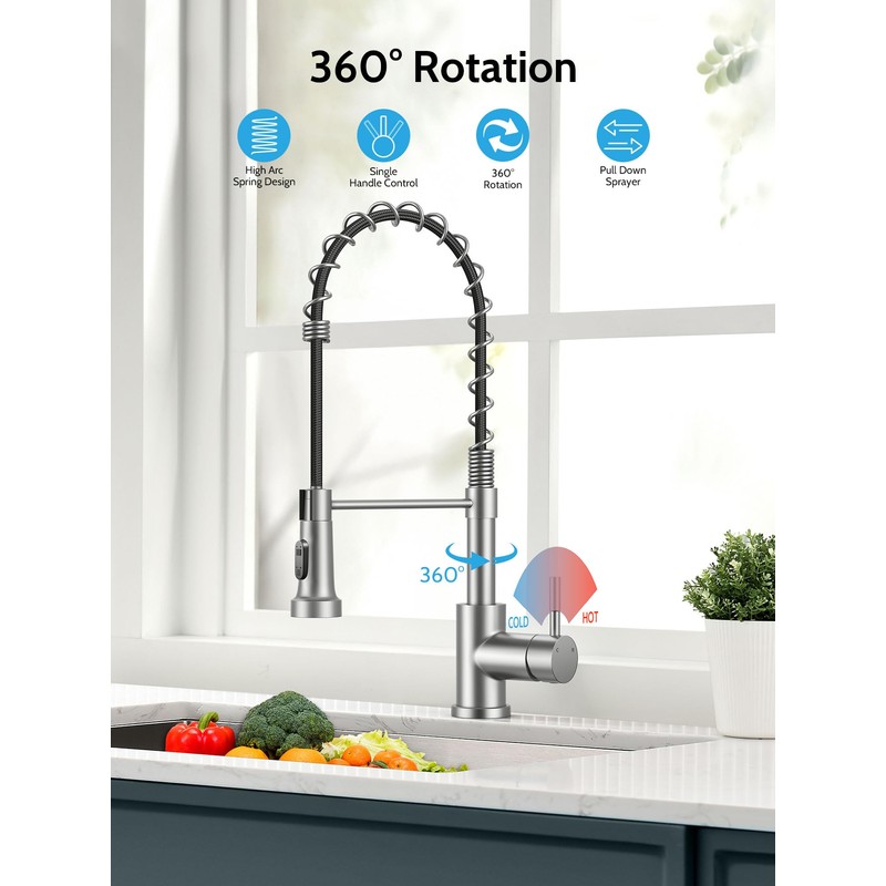 Kitchen Faucet with Pull Down Sprayer, High Arc Single Hole