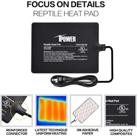 iPower Reptile Heat Pad Under Tank Terrarium Warmer Heating Mat for Turtle, Lizard, Frog, Snake, Reptile, and Other Small Animals, 6X8 Inch, 8W Black
