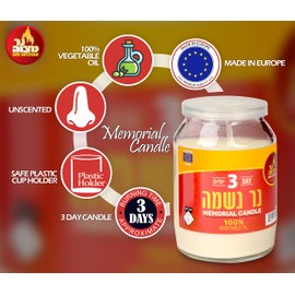 3 Day Yartzeit Candle - Kosher Yahrtzeit Memorial and Yom Kippur Candle in Plastic Holder