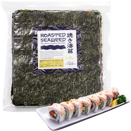 Fusion Select 50 Full Sheet Roasted Seaweed Sheets for Sushi Rolls - Japanese Nori Sheets For Sushi, California Roll, Onigiri, Musubi, Maki, Bento, Dried Seaweed Snack - Full Sheets of Yaki Nori