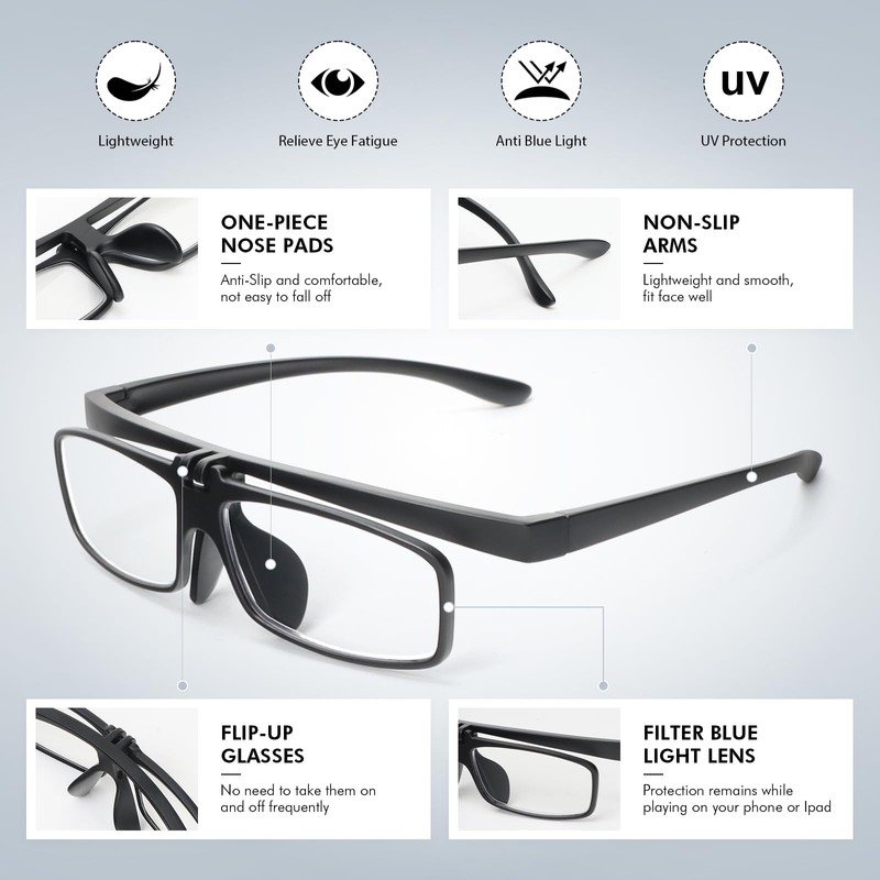 MMOWW 2 Pack Flip Up Reading Glasses for Close Work