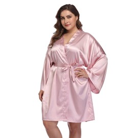 Super Shopping-zone Women's Plus Size Satin Robes Short Silky Bathrobes Bridesmaid Party Dressing Gown,Pink,4X