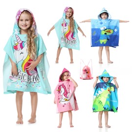 MOKANI Children's Bath Poncho with Hood, Microfibre Towel Poncho Children with Drawstring Bag, Soft and Absorbent Beach Towel Bath Towel Children for Girls, Boys (Child Height: 85-110 cm)
