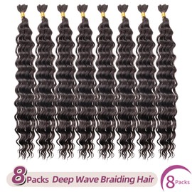 Braiding Hair for Boho Braids 8 Packs Chocolate Brown Deep Wave Crochet Hair for Women Bohemian Wet and Wavy Bulk Hair Extensions Synthetic Micro Braiding Hair(#4,22 Inch)