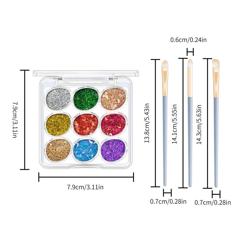 KYDA 9 Colour Glitter Eyeshadow Palette, Sparkle Shimmer Eye Sequin