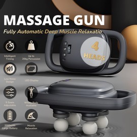 Massagers Handheld Deep Tissue, 4 Head Percussion Massage Gun 5 Gears 2 Modes Muscle Massager, Low Noise Cordless Portable Head Back Massager, Gift for Mothers Day Fathers Day