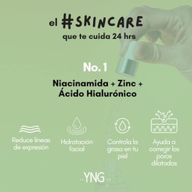 SERUM NIACINAMIDA FACIAL + Vitamina B3 + Ácido Hialurónico + Zinc | Control piel grasa, Antiarrugas, Hidratación facial profunda, Reduce irritaciones, Disminuye imperfecciones, Corrige poros | Sérum YNG 1 30ml