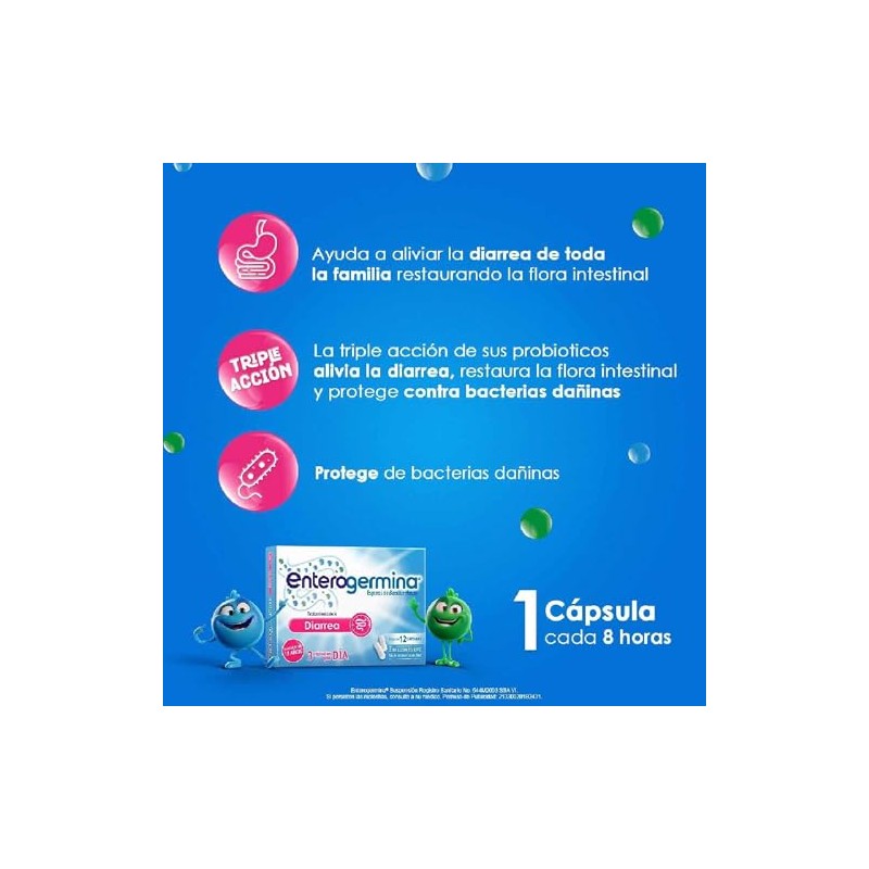 Enterogermina probióticos 2 billones, alivia malestares digestivos, 12 caps
