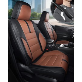 FREESOO Black Brown Car Seat Covers Full Set - Faux Nappa Leather Seat Covers for Cars, with Front Seatbelt Pads, Ultra Waterproof Cushion Protectors Fit for Most 5 Seats Sedans SUV Trucks Pick-ups