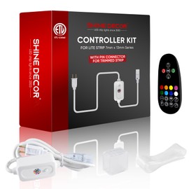 Shine Decor Controller Kit for 7x13mm RGB Lite LED Strip Light Only, AC 120V Pin-Style Power Cord with Remote Controllable Color Modes & Brightness, Pins End Cap & Heatshrink Tube Included