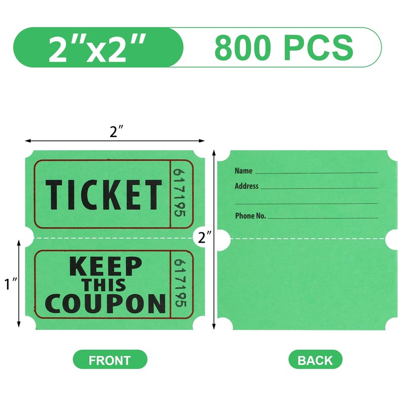 Azureal 800 Raffle Tickets, Consecutively Numbered Tickets, 50/50 Raffle Tickets