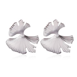 Vavhoo Ginkgo Leaf Flower Earrings Gold Geometric Statement Earring for Women Gold Silver Plated Big Fashion Design Boho Drop Dangle Earrings Jewelry Gift (Silver)