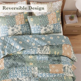 Quilts Queen Size-3 Pieces Soft Queen Bedspread Floral Patchwork Quilt