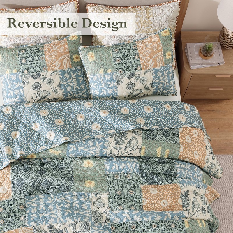 Quilts Queen Size-3 Pieces Soft Queen Bedspread Floral Patchwork Quilt