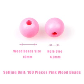 AD Beads Large Hole Wood Spacer Wooden Jewelry Making Bracelet Necklace Chandelier, Large Wooden Rosary Beads Craft Beads (16mm 100pcs, Pink)