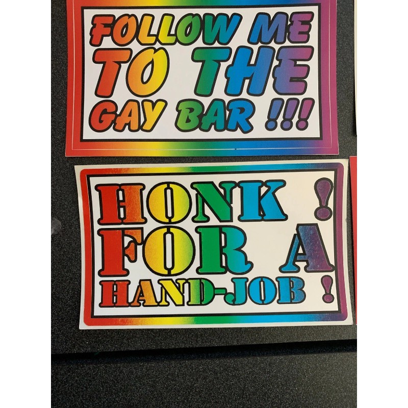 6 Piece Gay Prank Joke Bumper Stickers Decals 3x5” Kit