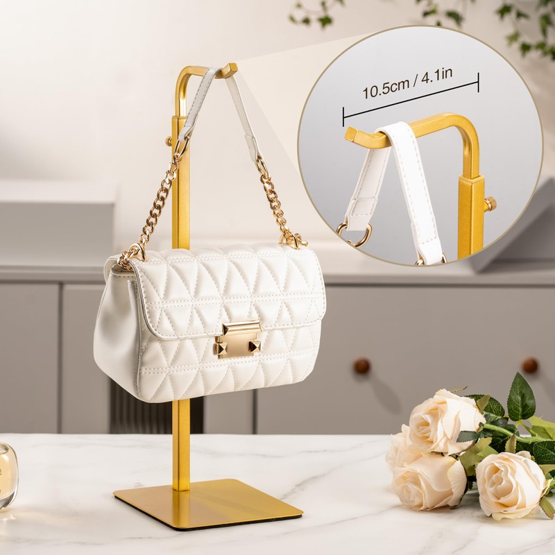 Josmimic 3-Pack Adjustable Tabletop Purse & Banner Display Stands, Gold