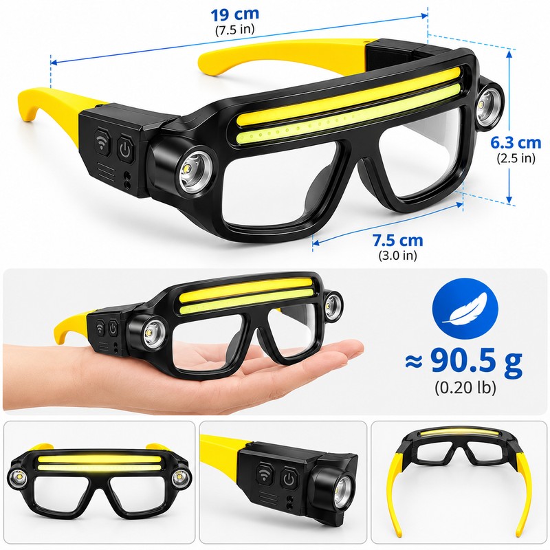 Rechargeable LED Light Glasses for Hands-Free Work – Motion Sensor,