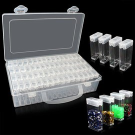 Eiito - Cajas de almacenamiento de accesorios de pintura de diamantes, 5D con abalorio de bordado, kit de arte (64 cuadrículas) (blanco)