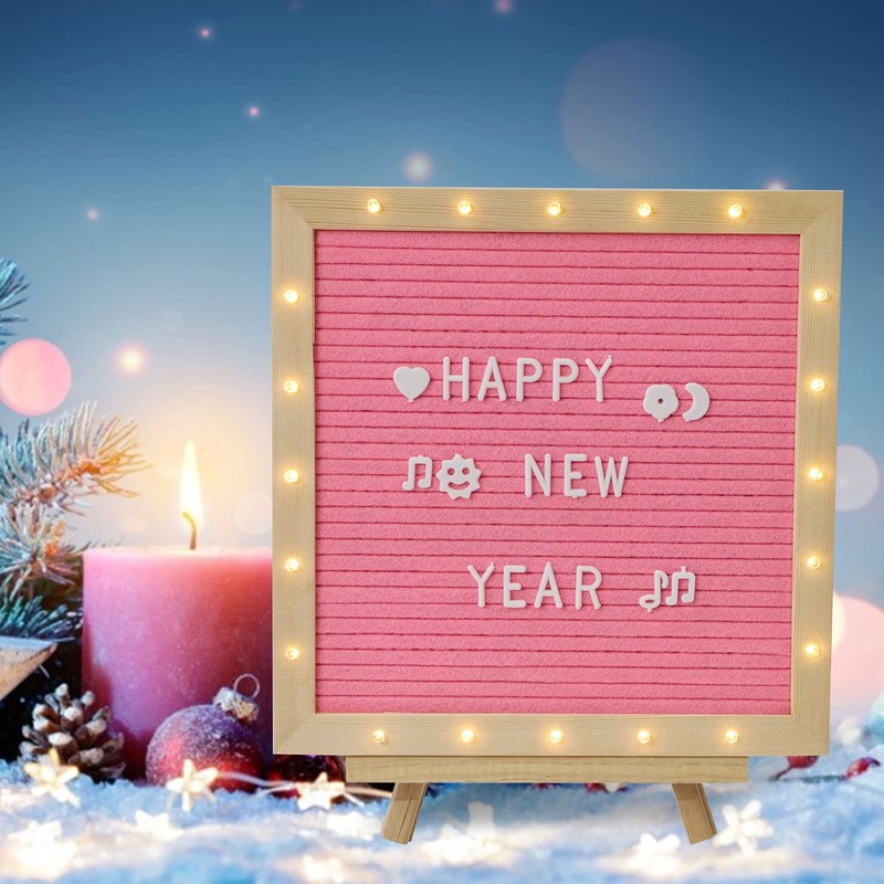 Pink Felt Letter Board with Stand, Built-in LED Lights With