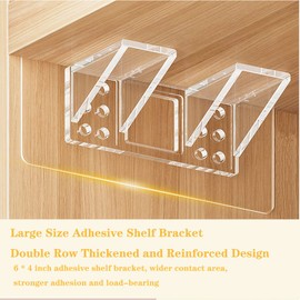 12 Pieces Large Size Adhesive Shelf Bracket, Double Row Thickened and Reinforced Design Punch Free Shelf Support Pegs for Shelves Kitchen Cabinet Book Closet