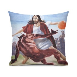 Conank Jesus Throw Pillowcase with Hidden Zipper Cozy Soft Square Funny Throw Pillow Cover Basketball Meme Decorative Pillows Case for Couch Sofa Bed Living Room Home Decor 18X18 in