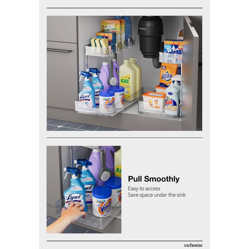 EUHOME Under Sink Organizer, Kitchen Under Sink Organizer Pull Out,