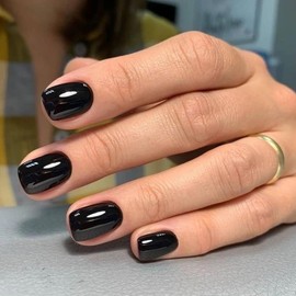 Modelones 32Pcs Black Press on Nails, Upgrade Short Square Fake Nails, Reusable Nail Kit with Nail Glue Adhesive Tabs Mini Nail File, Nails Press Ons 16 Sizes