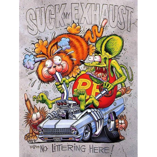 Lagoog Rat Fink Suck My Exhaust, Ed Roth, Big Daddy, Daddy Roth, Signs Vintage Look Reproduction Metal Tin Sign 8X12 Inches Oil Station Gas Sign