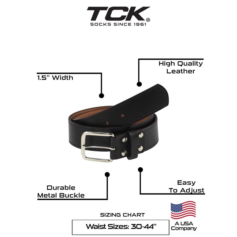 TCK Premium Leather Baseball Softball Belt (Black, 38")