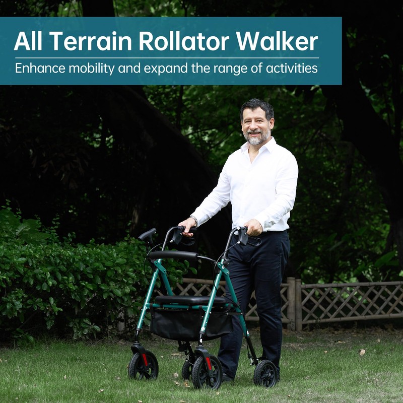 ELENKER All Terrain Rollator Walker for Seniors with 10” Wheels,