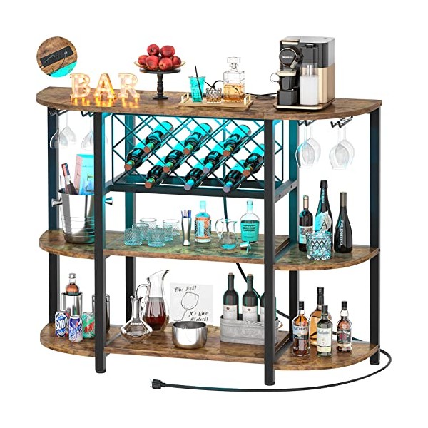 Unikito Wine Rack Table with Socket and LED Light, Floor