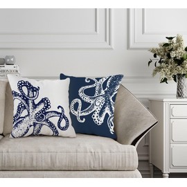 FLDAS Vintage Marine Octopus Squid Sea Animals Decorative Throw Pillow Covers,Ocean Themed Octopus Tentacles Pillow Cases Cushion for Home,Octopus Lovers Gifts,18×18 Inch Set of 2