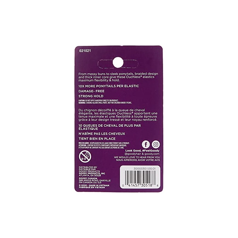 Goody Ouchless Trenzado Mini Elásticos, 50 unidades